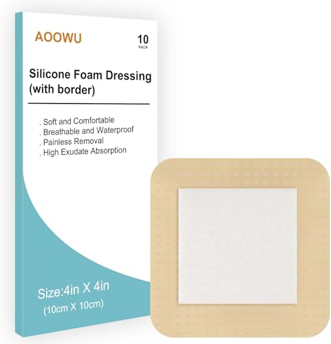 AOOWU Medicazione Adesiva Sterile per Ferite, 10 PCS Cerotti Medicazione Adesiva, Ipoallergenici e Sterili Senza Lattice Bende Sterili Sensibili, Cerotti Impermeabili per Doccia, Nuoto, 10 x 10 cm