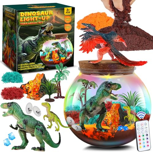 Juguetes de Dinosaurios para Niños - Kit de Terrario & Juguetes de Regalo de Cumpleaños para Niños de 4 5 6 7 8-12 Años - Kit de Volcán de Dino para Niñas & Kits de Manualidades Científicas