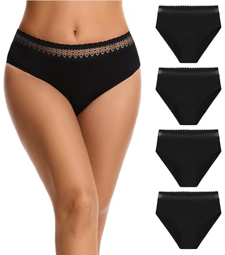 Let it flo Culottes menstruelles pour femmes Fuites prouvées Flux abondant 1/4 Lot de sous-vêtements en bambou et viscose Réutilisables Culotte menstruelle 4 couches Protection absorbante Lavable