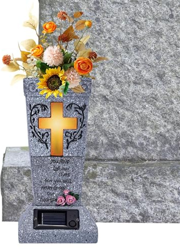 Portafiori per cimitero, decorazione per tombe, portalampada solare con , decorazione per tombe, giardino, esterno, commemorativo