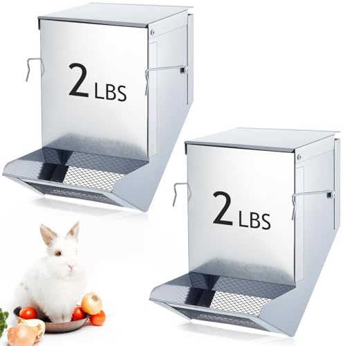 Maxcheck 2 Pcs Rabbit Feeder for Cages, 4.7 Inches, Mesh Bottom, Silver