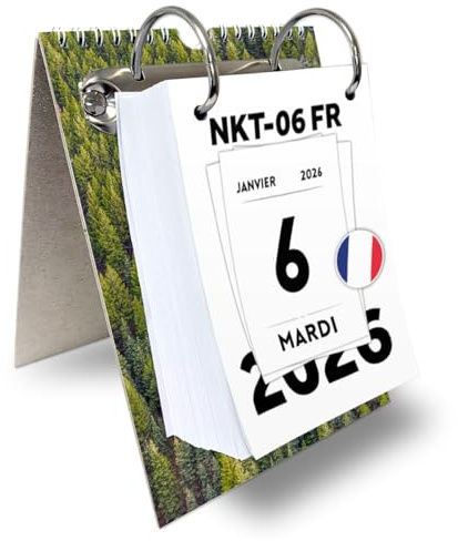 Kalvos Calendrier français 2026, calendrier de table, calendrier mural, calendrier détachable, 365 jours, calendrier quotidien détachable, kalendarium, calendrier quotidien minimaliste avec grands