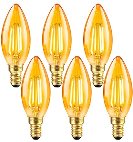 E14 LED-filamentlampa vintage ljus 4W, motsvarande 40W lampa, varmvitt bärnstensglas 2200K, C35 retro filamentljus, 400LM, AC 220V, icke-dimbar, dekorativ för restaurang, café och bar, set med 6