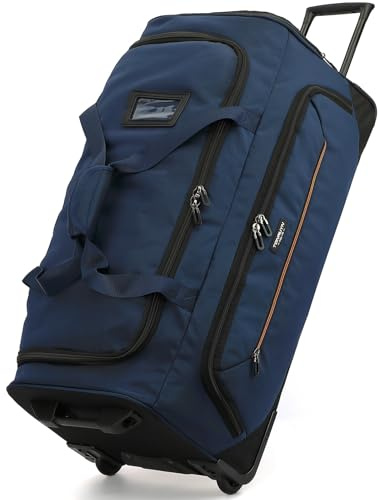TONRUYN Trolley Sac de Voyage à roulettes Grand 85L Sac Voyage Weekend et Poignée Télescopique pour Homme Femme Bagage à Roulette Souple avec Compartiment à Chaussures et Humide, 74 cm (Bleu)