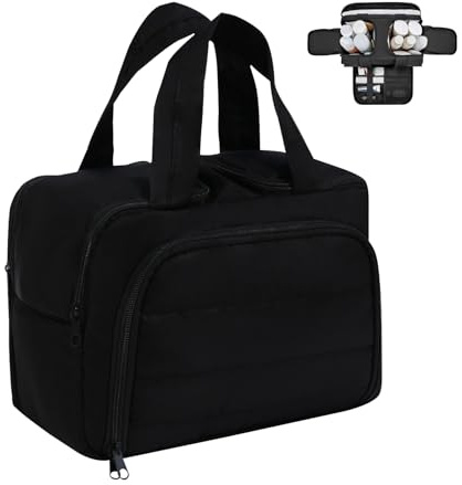 KASESSS Reise Kosmetiktasche Groß Kulturtasche,  Kulturtasche Damen Geräumige, Make up Organizer mit Griff, Kulturbeutel Damen mit Reißverschluss für Toilettenartikel, Kosmetika, Accessoires, Schwarz