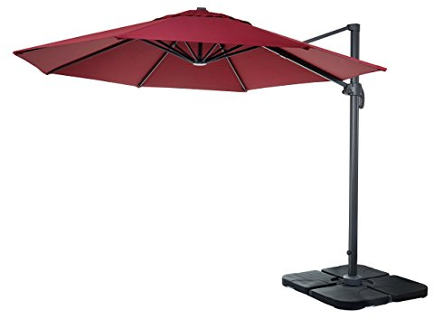 Mendler Gastronomie-Ampelschirm HWC-A96, Sonnenschirm, rund Ø 3m Polyester Alu/Stahl 23kg mit Ständer - bordeaux