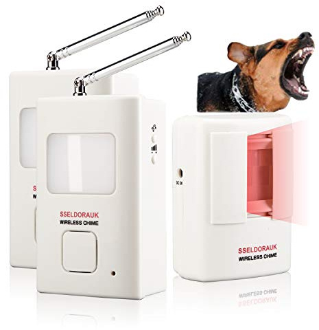 Dog Barking Alarm Motion Detector,Pir Wireless Human Body Walking Sensor Doorbell Door Security Alert System Device for Home or Office Burglar Deterrent (1Sensor + 2Receivers, White)