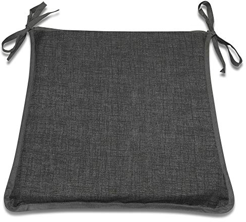 CnA Stores - Charcoal Set of 4 Kitchen Dining Garden Chair Cushion Seat Pads With Ties and Zipped Removable Covers