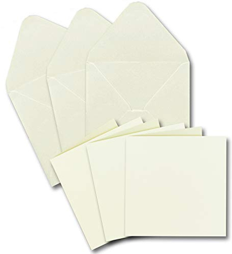 Set di 50 biglietti pieghevoli quadrati in crema, 13,5 x 13,5 cm, 240 g/m², con buste quadrate, 14 x 14 cm, 90 g/m²