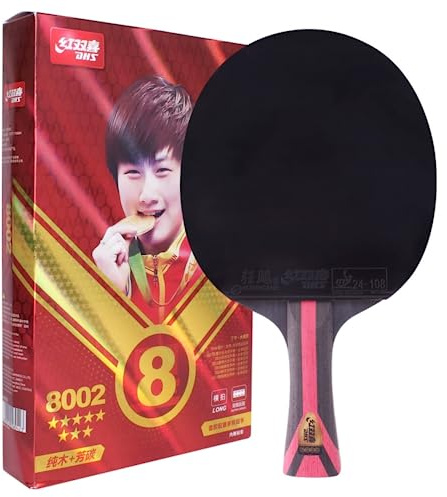 DHS 8 Star 8002 professionell bordtennisracket pingis-paddel, 5 trä 2 arryslate kol, färdig racket (Fl långt handtag)