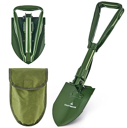 DARTMOOR Mini Pala Plegable Multifuncional de Alta Resistencia 46cm Pala Plegable de Supervivencia de Acero al Carbono Pala con Borde de Sierra para Supervivencia, Camping, Senderismo y Jardín