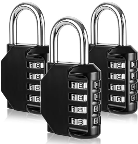 3 Stück Vorhängeschloss Zahlenschloss, 4 Stellig Schloss mit Zahlencode, Vorhängeschloss Zahlen Zinklegierung, vorhängeschlösser Wetterfest,für Spind Werkzeugkasten Fitnessstudio Gartenzäunen
