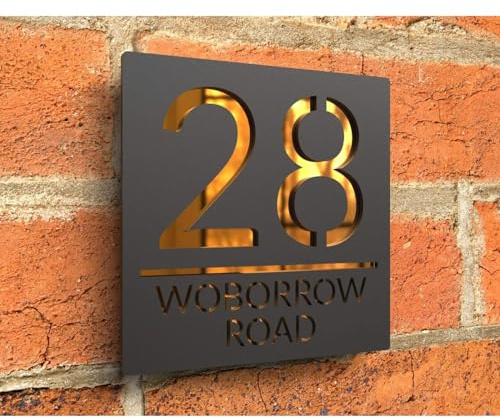 Letrero de acrílico personalizado con números de casa, placa moderna con números de casa para exteriores, placa de dirección cortada con láser, 3D, números decorativos de casa (negro brillante, 25 x