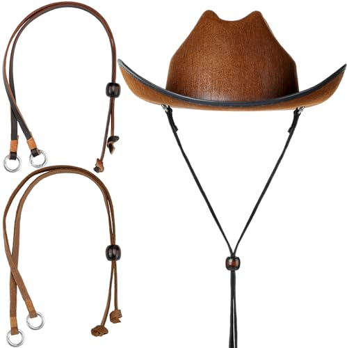 Wavwavw Lederhut, Kinnriemen, Stampede Strings für Cowboyhüte, abnehmbare Kappe, Kinnkordel für Männer und Frauen, Sonnenhüte, Schwarz, Braun, Kaffee, 90 cm