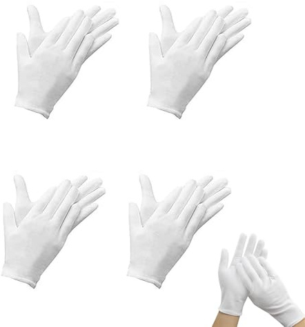 4 Pairs Cotton Gloves, Washable Stretchfor Dry Hands and Eczeme Moisturizing Cloth Gloves, Coin Jewelry Silver Cotton Inspection Gloves