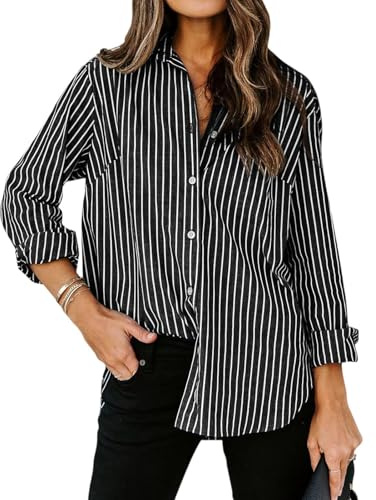 MINTLIMIT Women's Striped Button Down Shirts Long Sleeve Blouse Tops with Pocket