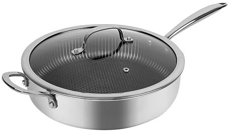HEXTEC Laser Etched Honeycomb Non Stick Stainless Steel Cookware Pot & Pans Set with Lid - Induction Ready Deep Fryingpan Saucepan Casserole Stockpot with Cool Handles for Home Kitchen Chef, PFOA Free