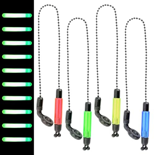 Belligern 4PCS Bobbins Carp Fishing Fishing Bobbins Chain Bite Indicators Portable Bobbins Hangers Night Fishing Swingers Bobbers for Carp Fishing Accessories Outdoor with 10Pcs Fishing Glow Sticks