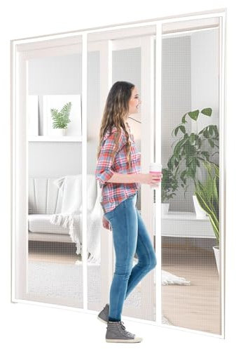 Anti Mouche Porte Rideau de Blanc 135x195cm Moustiquaire Résistant à Griffes Chat Rideaux Toile Insect Ecran Pour Couloirs Patio