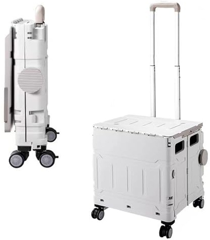 50L Schnell Faltbarer Einkaufstrolley mit Deckel, 4 x 360° Rollen, Hartschale, Verstellbarer Teleskopgriff, Ziehwagen für Einkauf, Markt & Camping, Stabil, Leicht, Montagefrei - Grau