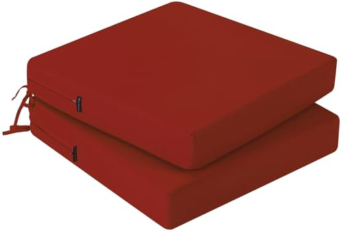 PRIMEPATIO 50 x 50 cm, set da 2 cuscini per sedia da esterno, in schiuma impermeabile, per esterni, da giardino, con nastri, per sedia da pranzo, colore rosso