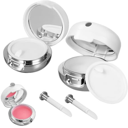 2Pcs 15ML Empty White Plastic Lips Balm Jars with Lip Brush and Mirror Portable Travel Lipstick Pot DIY Lip Mask Applicator Storage Containers Holder Case