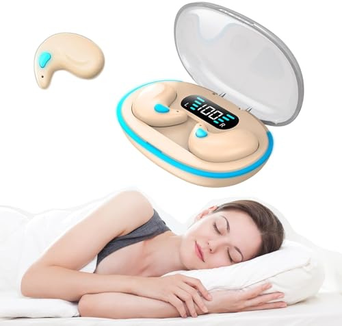 Xmenha Écouteurs de Sommeil Beige Écouteurs Casque d'oreille Intra- Auriculaires Confortable en Anti Bruit avec Micro & Réduction du Bruit Léger à Porter Contrôle d'appuyer de Toucher