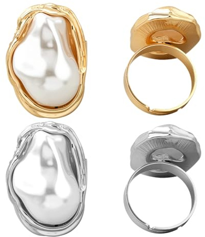 HOBBIESAY Opening Rings Sets Pearl Heart Rhinestone Open Ring Minimalist Stackable Gold Silver Ring for Wedding Birthday Party Women Decoration