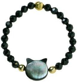 JINGXIGE Bague Élastique Femme en Spinelle Noire | Extrêmement Fine, Bracelet en Nacre Naturelle, Avec Perles Chaton