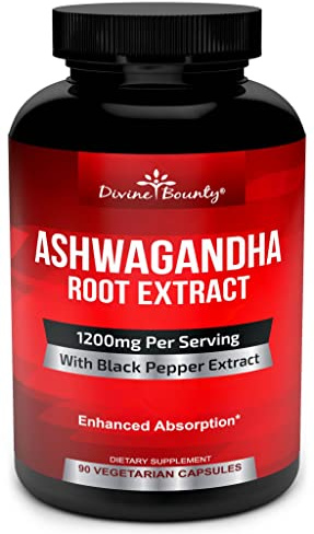 Divine Bounty Ashwagandha Capsules - 1200mg Ashwagandha Powder with Black Pepper for Enhanced Absorption - Ashwaganda Supplement for Calmness & Mood Support - 90 Veggie Capsules