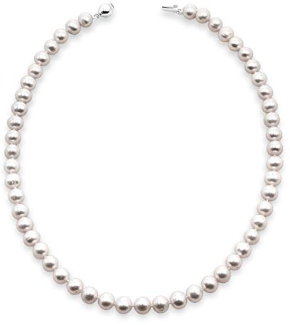 Secret & You Collar de Perlas de Mujer cultivadas de agua dulce 45 cm de largo - Perlas Ovaladas o Semi Redondas de 7.5 a 8 mm - Cierre de Plata de Ley Rodiada de 925