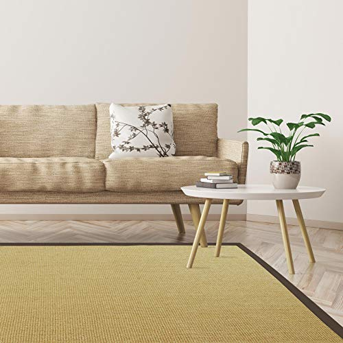 Floordirekt Premium Sisal-Teppich Amazonas | Natur | Mit verschiedenfarbigen Bordüren | 9 Größen | Wohnzimmerteppich, Naturfaserteppich (Cappuchino/Sahara, 120 x 180 cm)