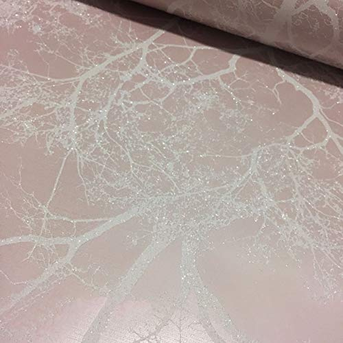 Whispering Trees Wallpaper Dusky Pink Glitter Textured Sparkle Forest Y�L