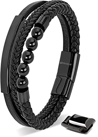 SERASAR Armband för Män Läder Magnetlås i Rostfritt Stål | Äkta Kohud Läder | Flätade Armband | Smycken Presentförpackning Ingår | Modeaccessoarer för Män