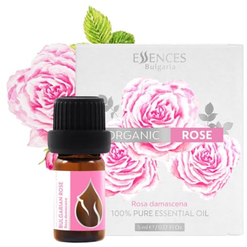 Essences Bulgaria Organic Rose Essential Oil 1/6 Fl Oz | 5ml | Rosa Damascena | 100% Pure and Natural | Undiluted | Therapeutic Grade | Family Owned Farm | Steam-Distilled | Non-GMO | Vegan