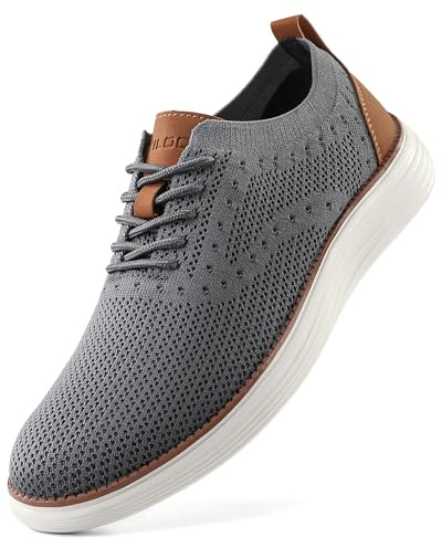 VILOCY Men's Casual Dress Sneakers Oxfords Business Mesh Breathable Walking Shoes Tennis Comfortable Fashion Office EU45 Grey