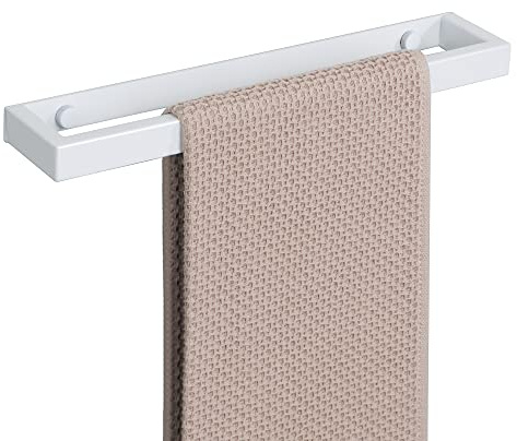 SAYAYO 30CM Porte Serviette sans Perçage Salle de Bain, Support Serviette Mural en Acier Inoxydable pour Cuisine Lavabo Toilette, Montage à Vis/Adhésif, Blanc, EGJF030-W