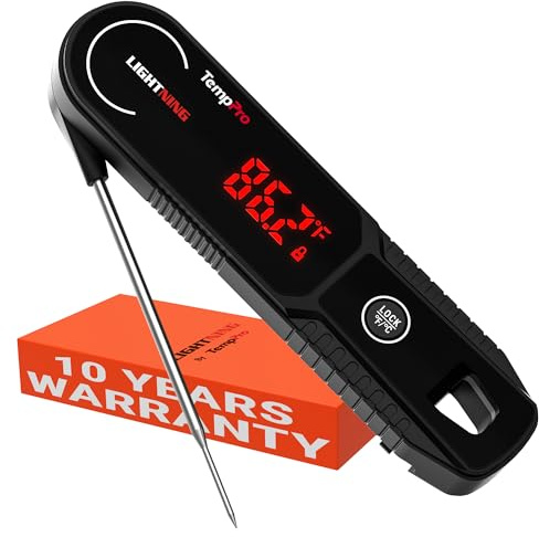 TempPro Lightning 1 Sec Instant Read Meat Thermometer, Kitchen Food Thermometer with 180° Rotating Display, IP67 Waterproof Cooking Thermometers for Deep Fry Smoker Grill BBQ(Previously ThermoPro)