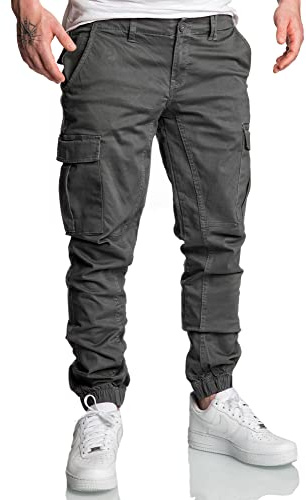 REPUBLIX Herren Jogger Cargo Chino Jeans Hose R2207 Anthrazit W30