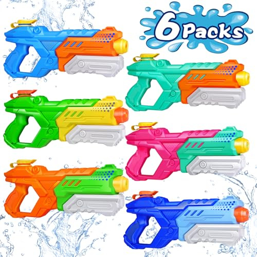 Quanquer 600cc Water Guns for Kids & Adults - 6 Pack Super Squirt Blasters Soaker with Long Range, High Capacity Pump Action, Summer Swimming Beach Outdoor Water Fighting Play Pool Toys for Boys Girls