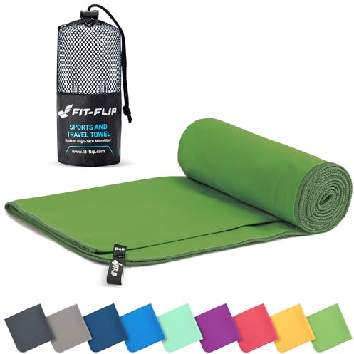 Fit-Flip Asciugamano microfibra - compatto e ultraleggero - asciugamani palestra - il perfetto telo mare grande - ottimale per viaggio, sport e piscina (50x100cm Verde Bosco)