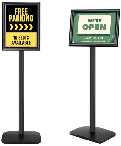 Mutualsign Supporto per Espositore A4, Supporto per Cartelli Robusto con Base Stabile, Supporto da Pavimento per Poster per Menù/Avviso/Esposizione, Supporto per Cartelli di Benvenuto Esterni, Nero