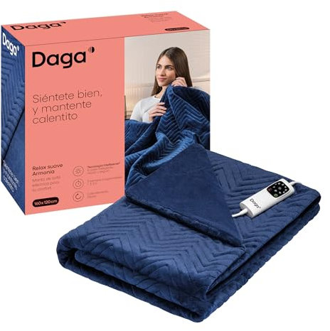 DAGA Manta térmica eléctrica de Sofá Relax Suave Armonía Azul, Tecnología de Calefacción Intellisense, Tejido y acolchado en terciopelo, 6 Niveles de Temperatura, 160 x 120 cm
