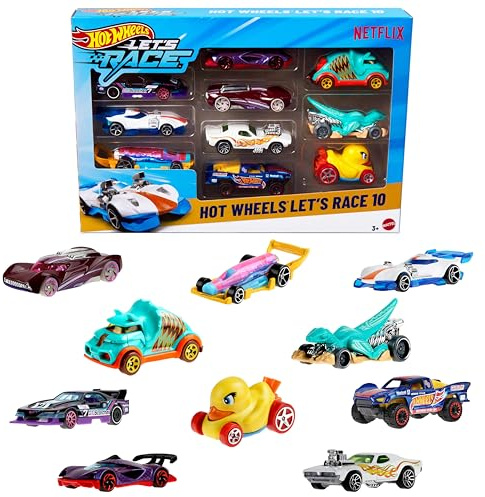 Hot Wheels Toy Cars & Trucks, Let’s Race 10-Pack, Set of 10 1:64 Scale Vehicles from the Animated Netflix Show for Play or Display (Styles May Vary) (Amazon Exclusive)