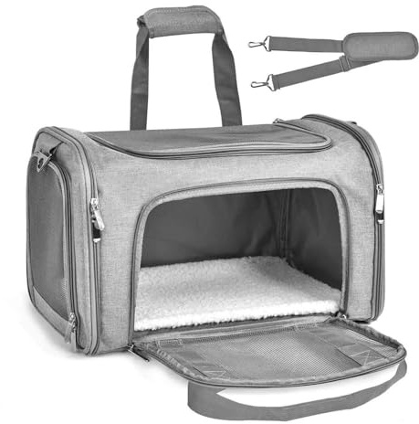 Sac à Dos Chat Chien, Extensible Sac Transport Pliable pour Petits Chiens, Sac de Transport à Parois Souples pour Animal de Compagnie, Sac Transport Chat Chien, Sac Voyage Chat Maille (Gris)