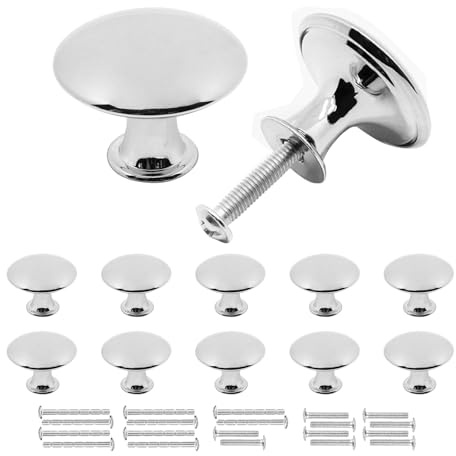 Misuyue Boutons de meubles argentés, boutons d'armoire en acier inoxydable, boutons de tiroir, poignées de placard modernes vintage, 10 pièces de 30 mm pour armoires, tiroirs, meubles, placards de