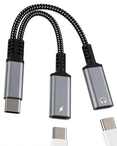 Adattatore Doppio USB C Jack (2in1) Tipo C Caricatore Cavo Convertitore per Cuffie per iPhone 15 16 Pro MAX per Apple Audio Auricolari Compatibile per Samsung S25 Connettore per iPad Cavi per Cuffie