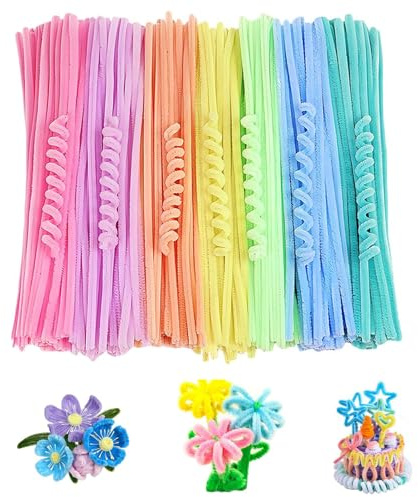 200 Pastel Pipe Cleaners for Craft Flowers DIY Pipe Cleaner Flower Kit,Flexible Curved Plush Pipe, Macaron-Colored Pipecleaners for Handmade Floral Creations Art Projects