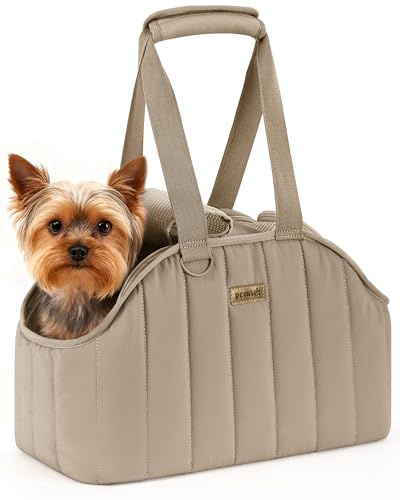 Pecute Trasportino per Cani, Trasportino per Cani di Piccola Taglia con Rivestimento in Cotone Morbido, Gatti con Ampie Tasche, Adatto per Viaggi, Metropolitana, Veterinario, Cachi