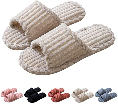 Inomhus par tofflor manchestertofflor öppen tå inomhus tofflor bekväma tofflor mjuk frotté duk glider minnesskum hem skor halkfria mjuka tofflor inomhus hus toffel för henne honom, BEIgE, 37.5 EU